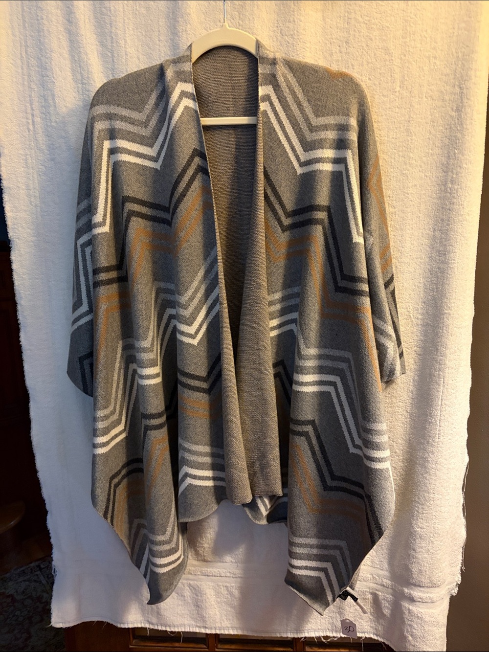 Gray Geometric Open Cardigan Reversible Sweater